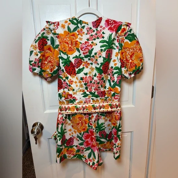 FARM Rio White Floral Belted Romper with Pink, Green & Yellow - Picture 4 of 7